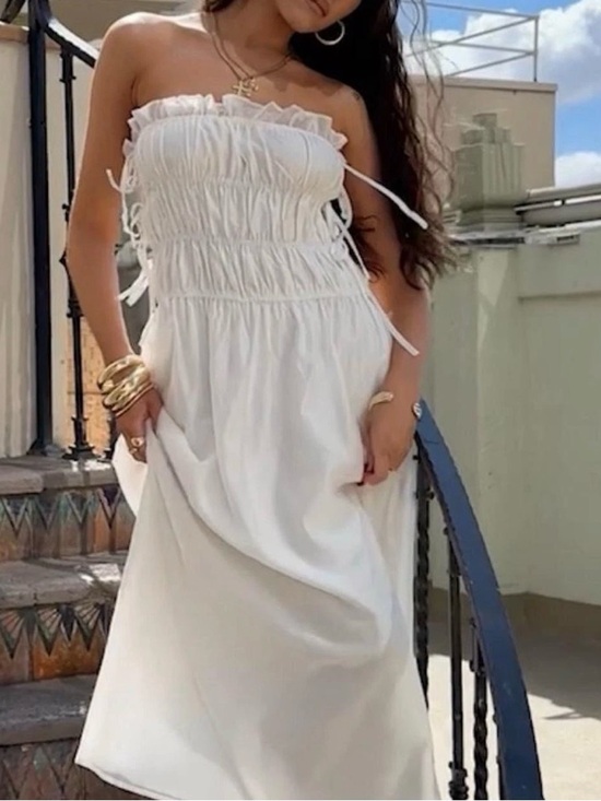 Princess Polly Dresses & Skirts - Princess Polly NWT Emiliano White Strapless Maxi Dress Size 6 Boho Festival New